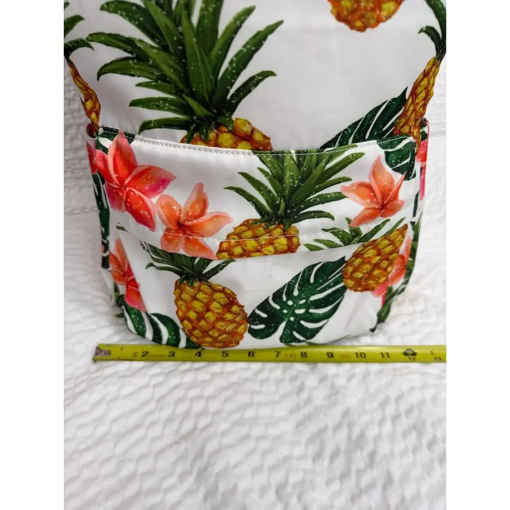 Pineapple Tropical Floral Backpack Hawaiian Beach Travel School Bag White Orange